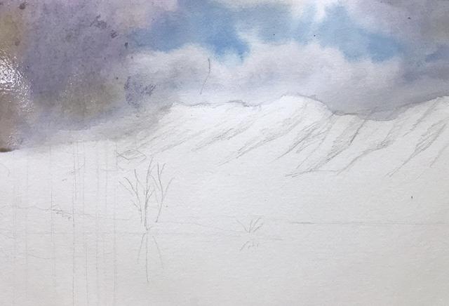 水彩风景画 山色空朦雾重重