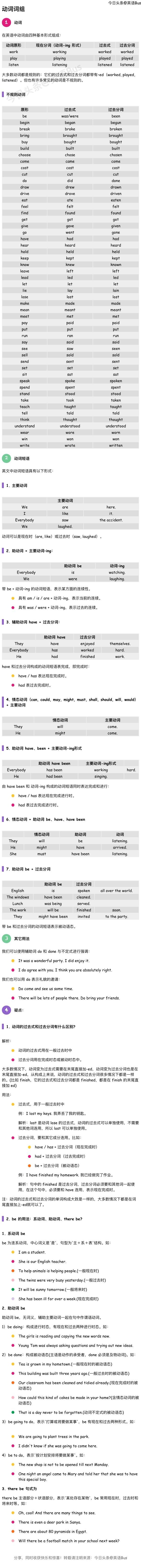 小学英语基础语法 句型结构 动词词组的组成和用法