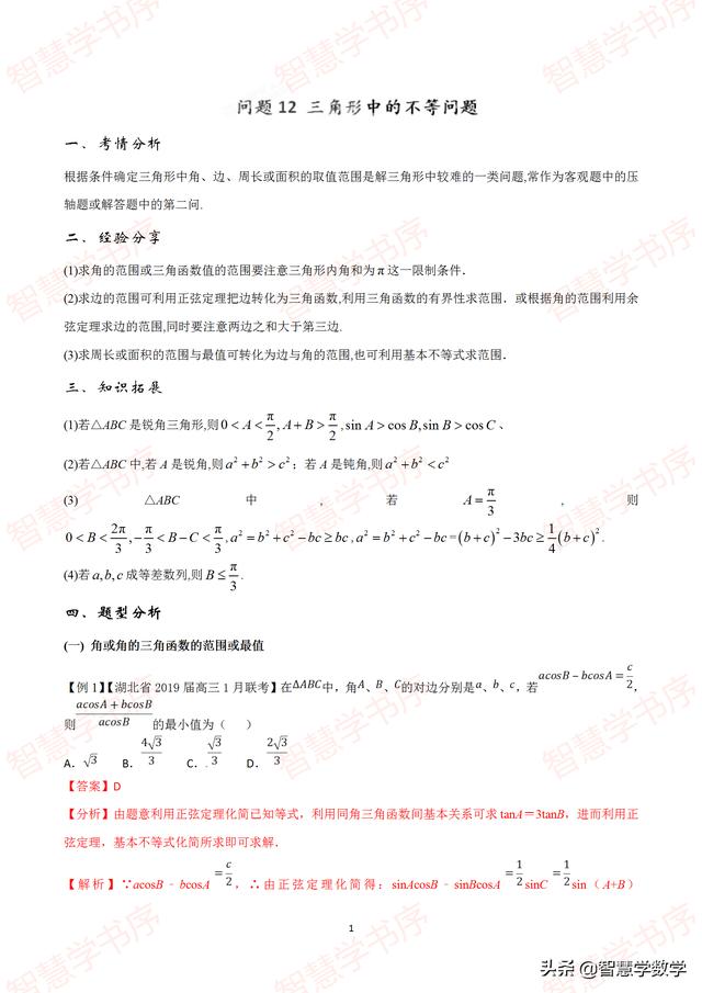 三角形中的不等问题 19高三数学备考冲刺140 解析版